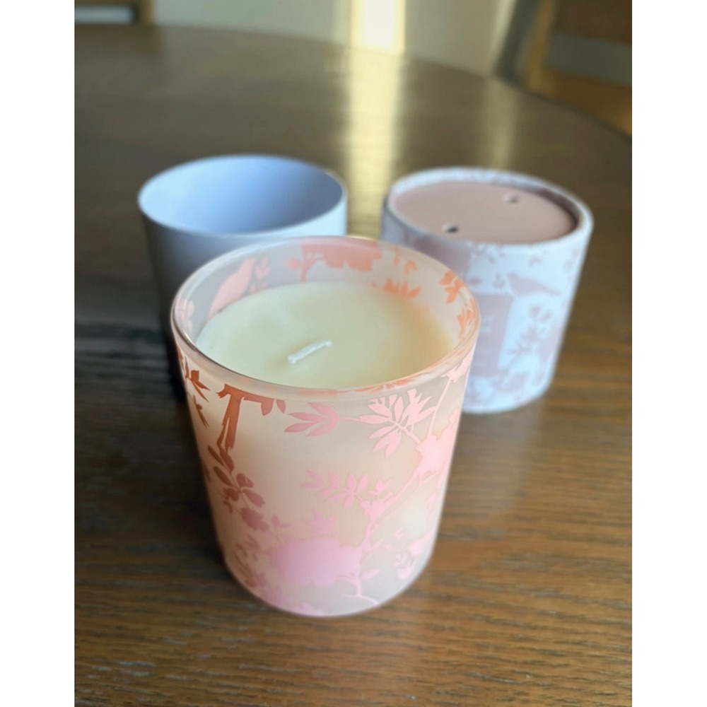 Coconut Blossom Scented Candle 8oz Frosted Glass Jar Honeydew Hyacinth Pink